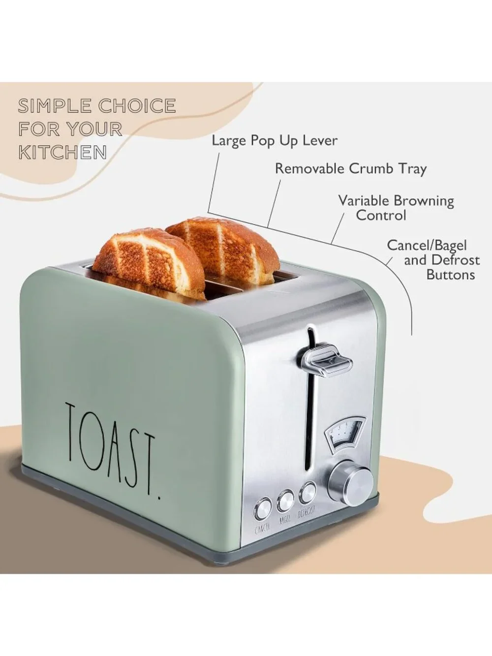 2 Slice Sage Wide Slot with 5 Browning Levels Stainless Steel Toaster Bagel